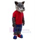 Plush Grey Wolf Mascot Costume Animal in Red Vest