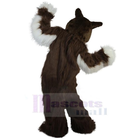 Long Fur Brown and White Wolf Mascot Costume Animal