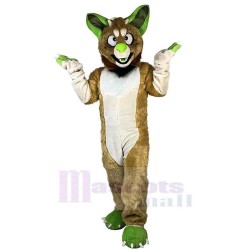 Green Nose Brown Wolf Mascot Costume Animal