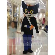 Sheriff genial del gato negro Traje de la mascota de dibujos animados