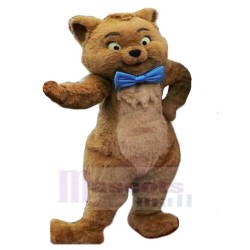 Funny Brown Cat Mascot Costume Animal with Blue Bow