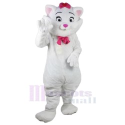 Pretty White Cat Mascot Costume Animal with Pink Tie