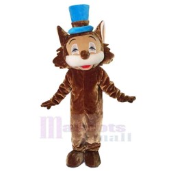 Happy Brown Cat Mascot Costume Animal with Blue Hat