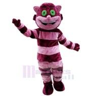 Smiling Striped Cat Mascot Costume Animal with Green Eyes