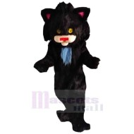 Furry Black Cat Mascot Costume Animal with Yellow Eyes