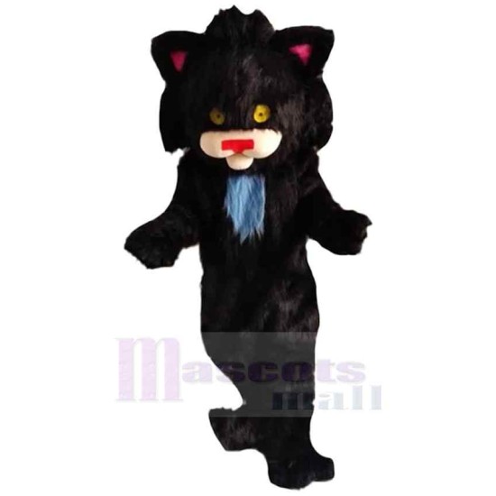 Furry Black Cat Mascot Costume Animal with Yellow Eyes