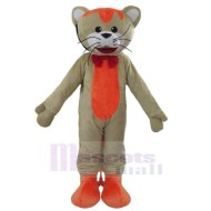 Gray and Orange Cat Mascot Costume Animal with Red Bow Tie