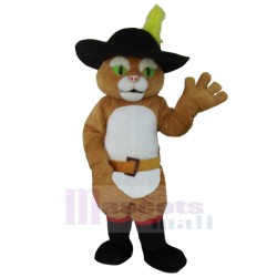 Green Eyes Brown Cat Mascot Costume Animal with Boots