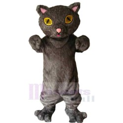 Pink Ears Grey Cat Mascot Costume Animal with Yellow Eyes