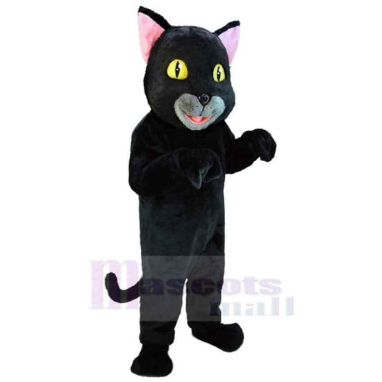 Smiling Black Cat Mascot Costume Animal with Yellow Eyes