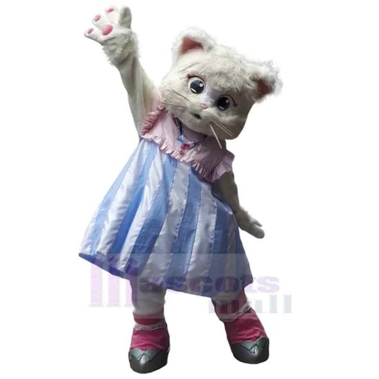 Lovely White Cat Mascot Costume with Dress