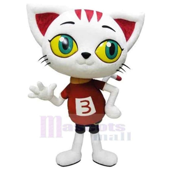 Number Three Racer White Cat Mascot Costume Animal