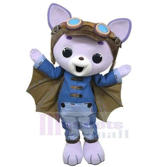 Purple Cat Mascot Costume Animal with Bat Wings