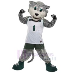 Gray And White Cat Mascot Costume Animal in White Sportswear