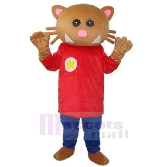 Stuffed Brown Cat Mascot Costume Animal with Pink Nose