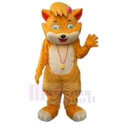 Orange And Beige Cat Mascot Costume Animal with Green Eyes