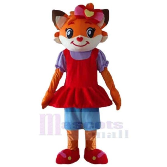 Orange And White Cat Mascot Costume Animal in Red Dress