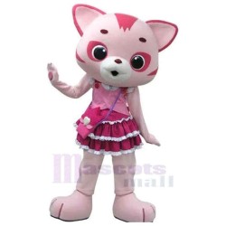 Pink And White Cat Mascot Costume Animal with Pretty Dress