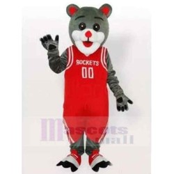 Happy Gray Cat Mascot Costume Animal in Red Basketball Clothes