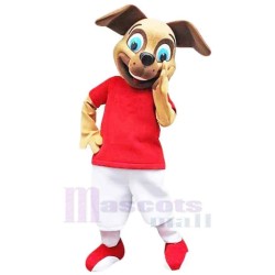 Happy Brown Dog Mascot Costume Animal in Red Clothes