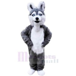 Gray and White Husky Dog Mascot Costume Animal with Blue Eyes