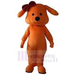 Smiling Orange Dog Mascot Costume Animal with a Knot On the Head