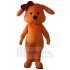 Smiling Orange Dog Mascot Costume Animal with a Knot On the Head