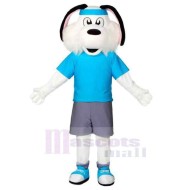 White Sport Dog Mascot Costume Animal in Blue T-shirt