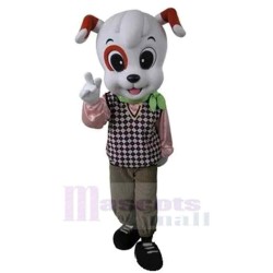 White Dog Mascot Costume Animal in Check Knitted Vest