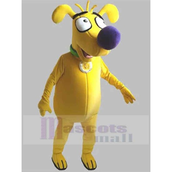 Yellow Dog Mascot Costume Animal with Purple Nose