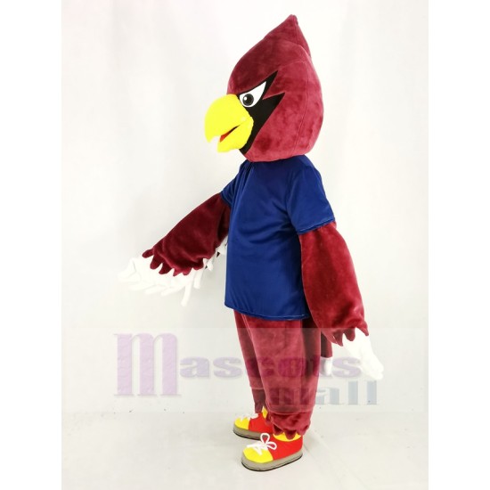 Red Cardinal Bird Mascot Costume in Dark Blue T-Shirt Animal