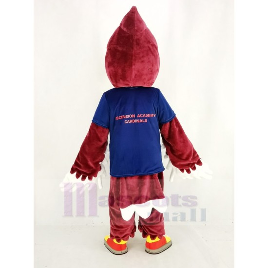 Red Cardinal Bird Mascot Costume in Dark Blue T-Shirt Animal