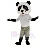 Smiling Panda Mascot Costume in White T-shirt Animal