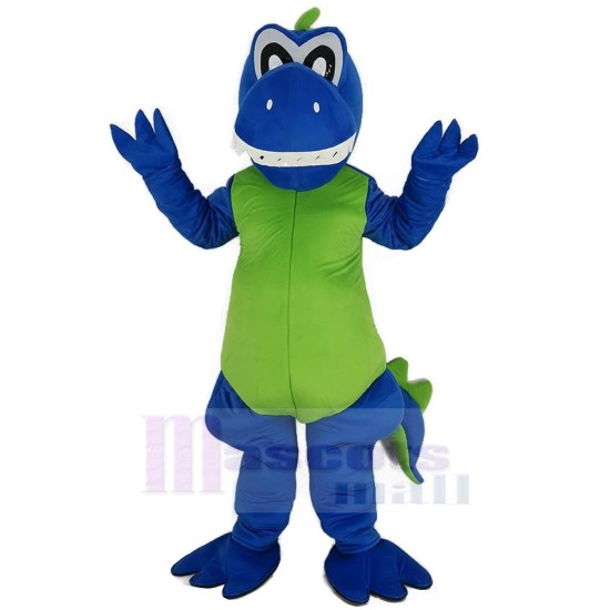 Smiling Blue Dragon Mascot Costume with Green Belly Animal