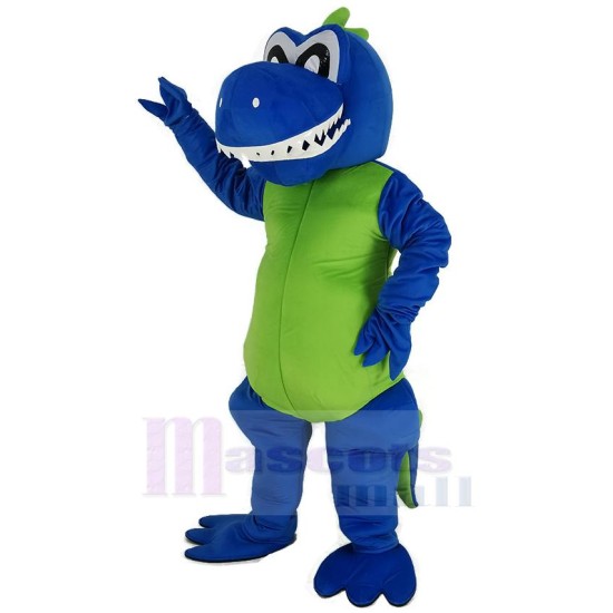 Smiling Blue Dragon Mascot Costume with Green Belly Animal