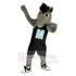 Grey Power Mustang Horse Mascot Costume in Black Sportswear Animal