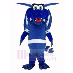 Fröhliches Blau Drachen mit Flügeln Maskottchen Kostüm Tier