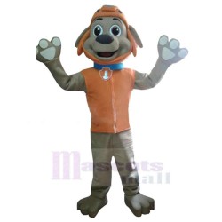 Grey Dog Mascot Costume Animal in Orange Vest