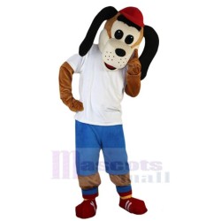 Red Hat Dog Mascot Costume Animal in White T-shirt