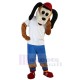 Red Hat Dog Mascot Costume Animal in White T-shirt