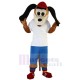 Red Hat Dog Mascot Costume Animal in White T-shirt