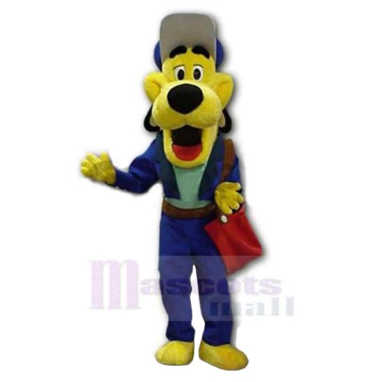 Yellow Dog Mascot Costume Animal in Blue Coat