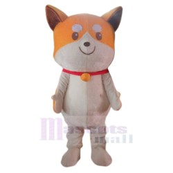 Smiling Yellow Dog Mascot Costume Animal with White Eyebrow