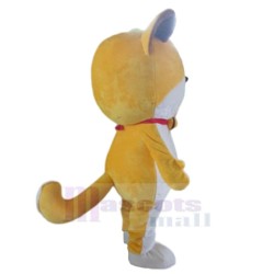 Smiling Yellow Dog Mascot Costume Animal with White Eyebrow