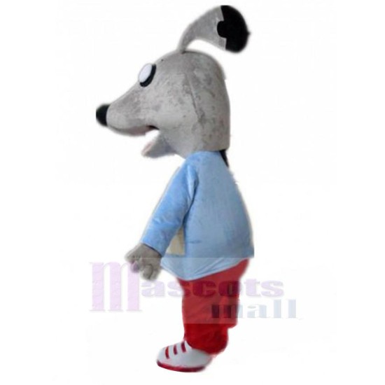 Funny Gray Dog Mascot Costume Animal in Red Pants