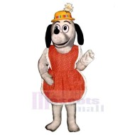 Gertie Greyhound Dog Mascot Costume Animal in Orange Apron