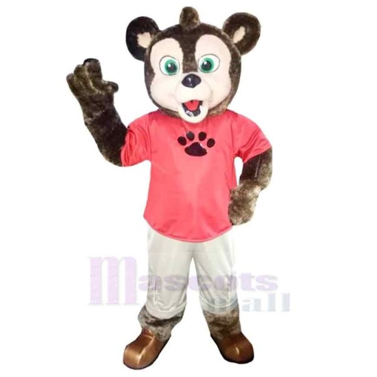 Green Eyes Dog Mascot Costume Animal in Pink T-Shirt