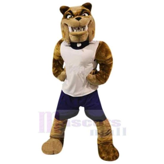 Strong Bulldog Mascot Costume Animal in White Vest