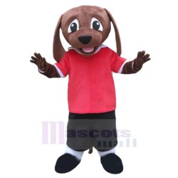 Super Cute Brown Dog Mascot Costume Animal in Red T-shirt