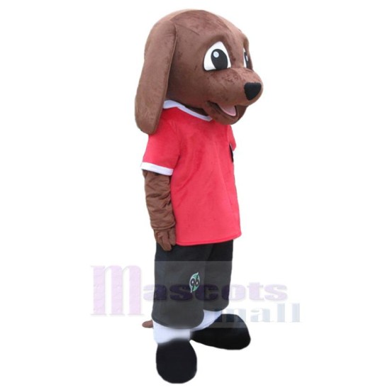 Super Cute Brown Dog Mascot Costume Animal in Red T-shirt